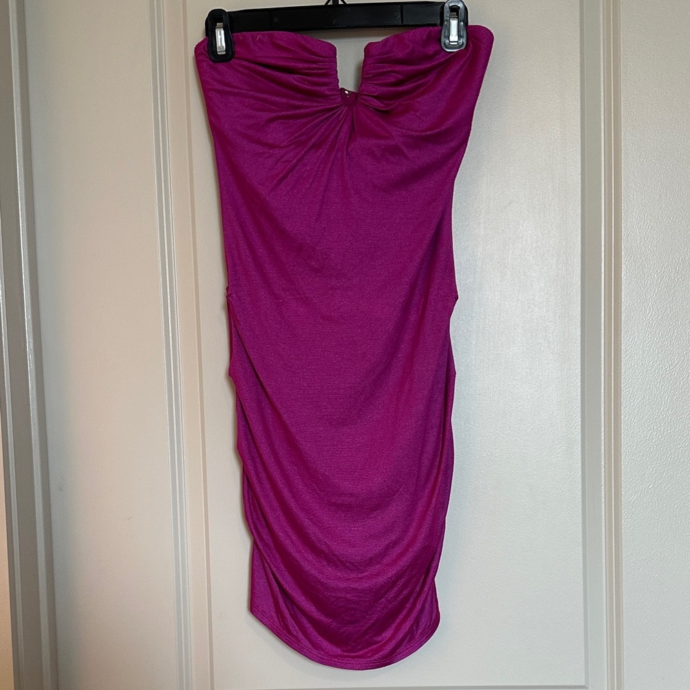 Vibrant Pink Mini Dress, strapless, bodycon